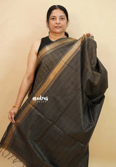 Black - Sithara - Semi Tussar saree Golden zari Checks in body with Zari Border